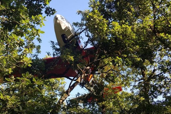 Aude : un planeur plaqué par un vent violent atterrit miraculeusement dans les arbres à Labécède-Lauragais - juillet 2019.