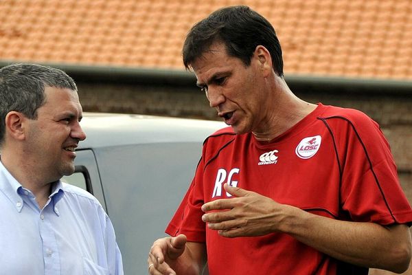 Xavier Thuilot ancien directeur general du LOSC et l'entraîneur du même club, Rudi Garcia en 2008.