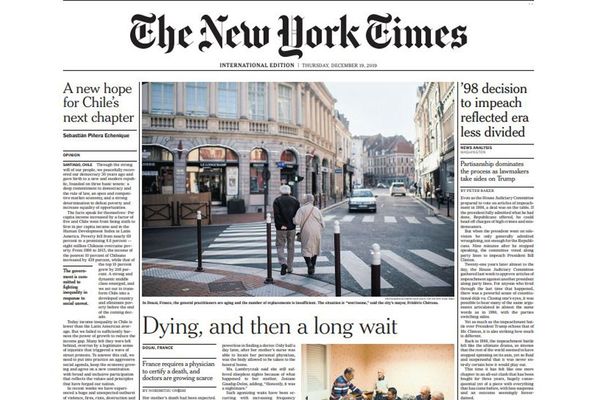 La Une du New York Times consacrée à Douai. 