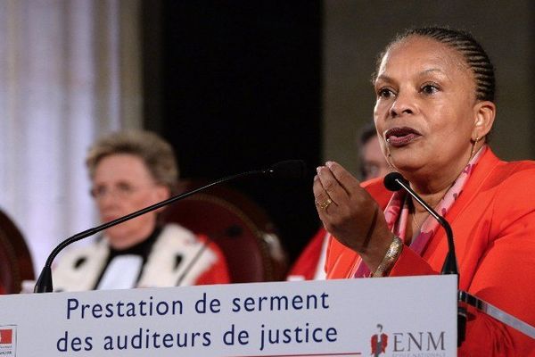 Christiane Taubira, lors de sa visite à L'Ecole Nationale de la Magistrature de Bordeaux le 7 février 2014.