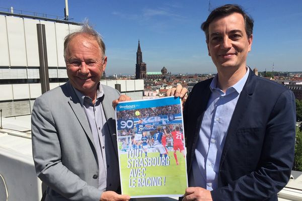 L'affiche Tout Strasbourg avec le Racing ! présentée par Serge Oehler et Alain Fontanel