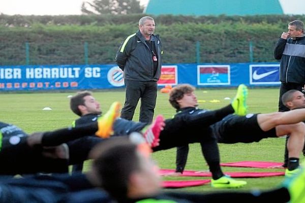 Montpellier - Rolland Courbis et les joueurs du MHSC à l'entraînement - 17 janvier 2014.