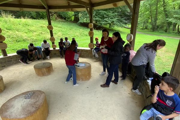 Dans le parc de l'Aurence, les CP de l'école René Blanchot à Limoges découvrent les joies des cours en pleine nature