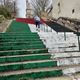 Les contremarches de l'escalier de la butte Saint-Anne, à Nantes ont été repeintes aux couleurs de la Palestine, le 8 mars.