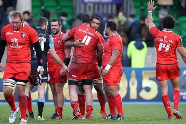 Les joueurs du Stade Toulousain à l'issue de leur victoire à Glasgow.