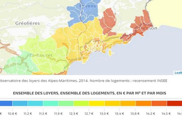 Carte des loyers dans les Alpes-maritimes.