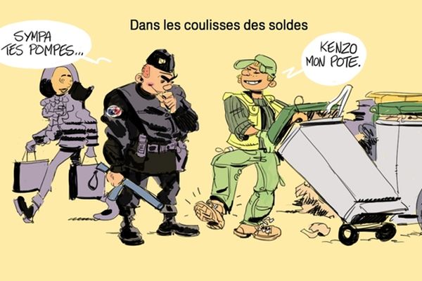 Les coulisses des soldes vu par notre dessinateur Thierry Doudoux.