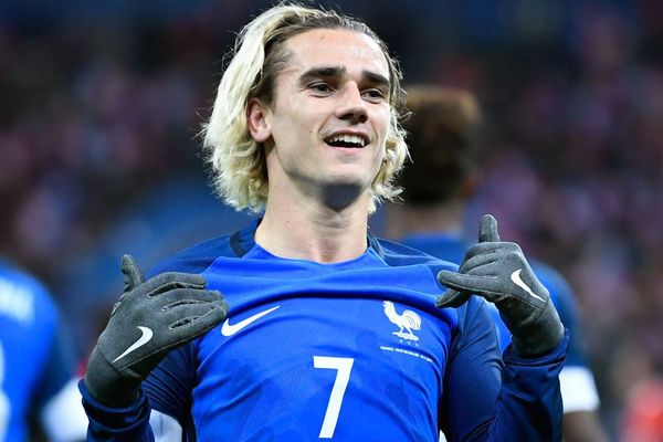 La joie d'Antoine Griezmann après avoir marqué un but lors du match France-Pays de Galles au stade de France le 10 novembre 2017