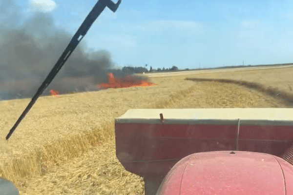 Cet agriculteur a arrêté un feu de récolte qui se propageait sur le champ de son voisin.