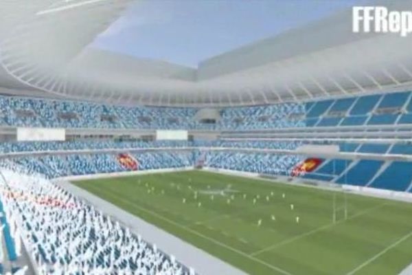 Capture d'écran d'une vidéo de présentation du futur grand stade de rugby.