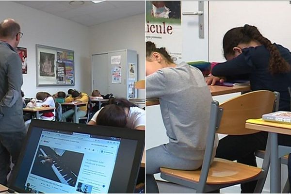 Chaque matin, Laurent Bastien enseignant à St-Dizier propose à ses élèves 5 minutes de relaxation avant de démarrer son cours. 