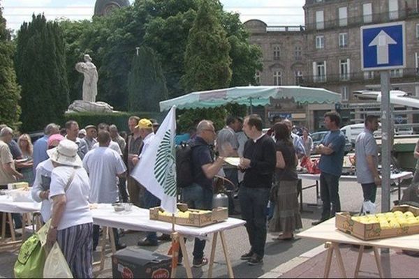 15 agriculteurs ont manifesté ce midi à l'appel de la FDSEA 87 place Jourdan, à LImoges.