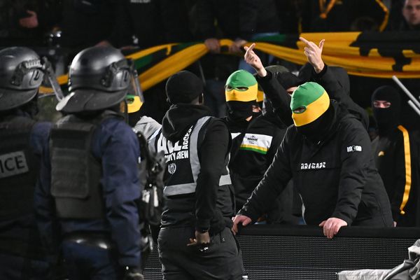 Les supporters de la brigade Loire sont descendus sur le terrain, la police est intervenue, lors du match entre Nantes et Le Havre, le 24 novembre 2024