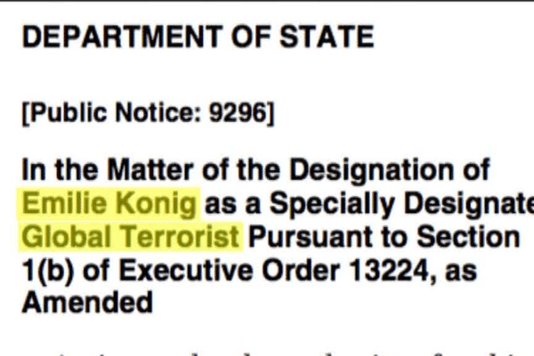 Le nom d'Emilie König figure dans la liste des  "combattants terroristes étrangers" recherchés par les États-Unis depuis 2015