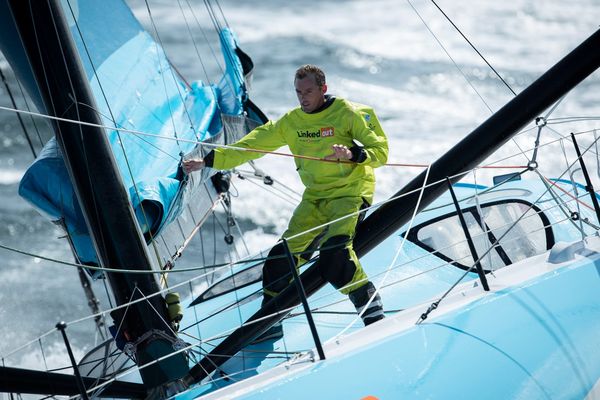 Le navigateur Thomas Ruyant sur Linkedout pendant la Route du Rhum 2022.