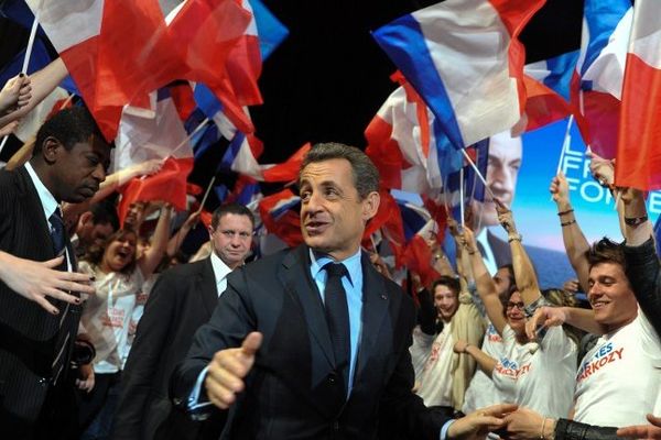 Le candidat UMP et président sortant Nicolas Sarkozy lors de son unique meeting de campagne en Lorraine, le 2 avril 2012.