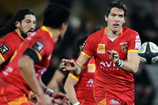 Le Gallois James Hook a inscrit les neuf points de l'USAP sur tois pénalités. Toulouse stade Ernest Wallon le 1er Mars 2014.