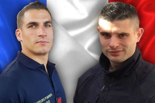 Simon Cartannaz (à gauche) et Nathanaël Josselin (à droite), les deux pompiers qui ont péri dans l'explosion qui s'est produite dans le 9e arrondissement de Paris samedi 12 janvier 2019.