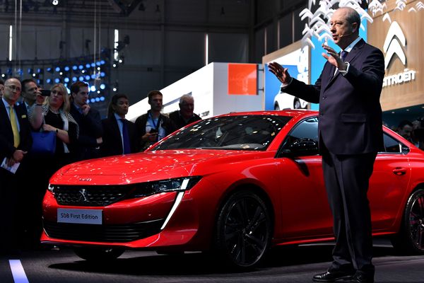 Une première édition de la Peugeot 508 présentée lors du Salon international de l'automobile de Genève.