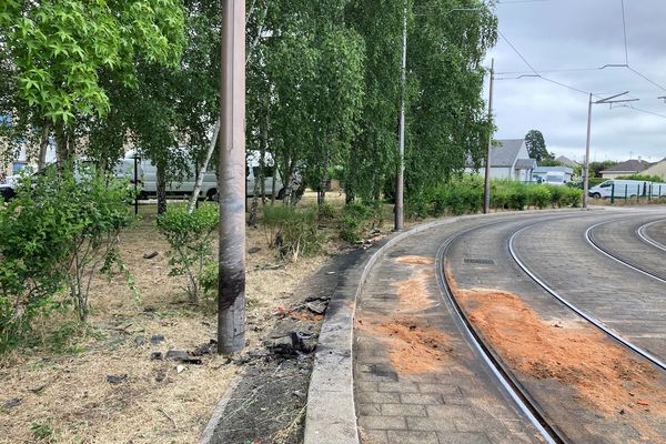 Vers 3h du matin ce samedi 10 juin, la voiture avec ses cinq occupants a violement percuté ce poteau du tramway.