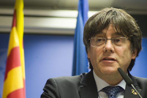 Conférence de presse de Carles Puigdemont à Bruxelles le 19 décembre 2019.
