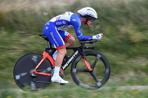 
Le Brestois Valentin Madouas lors d'un contre-la-montre individuel sur Paris-Nice le 14 mars 2019