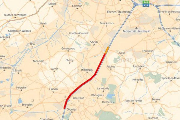 L'état du trafic vers 19h11 sur l'autoroute A1 ce dimanche.