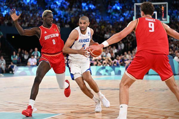 Le basketteur normand Nicolas Batum, lors du match victorieux de la France contre l'Allemagne, en demi-finale des Jeux Olympiques de Paris, le 8 août 2024.