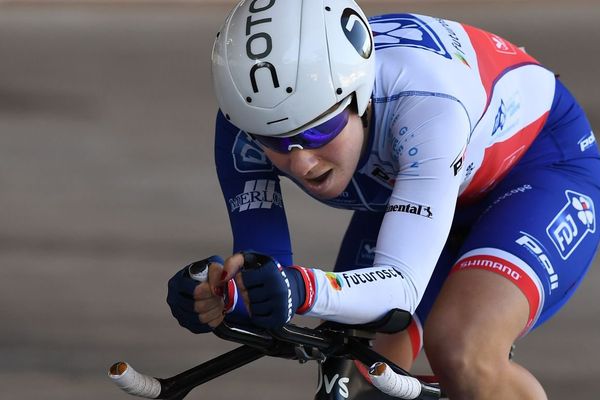 La Morbihannaise Coralie Demay, championne de France de la poursuite individuelle élites dames aux championnats de France de cyclisme sur piste à Hyères (Var) - 15/08/2017