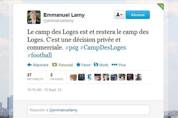 Le maire de Saint-Germain en Laye, Emmanuel Lamy, a vivement réagit sur Twitter, suite à la décision du PSG de rebaptiser le Camp des Loges du nom d'un de ses sponsors.