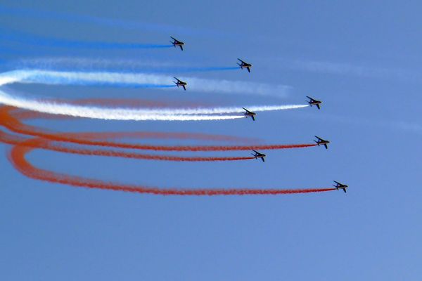 La patrouille de France en démonstration au-dessus de la Corniche de Marseille en 2014.