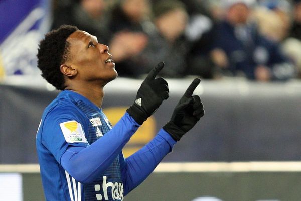 Lebo Mothiba lors du match de 1/2 finale de la Coupe de la Ligue entre le Racing Club de Strasbourg et Bordeaux, le 30 janvier 2019.