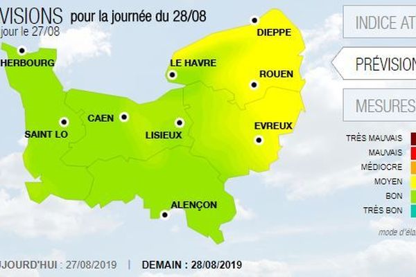 Les concentrations en ozone devraient continuer à baisser en Normandie le mercredi 28 août. 