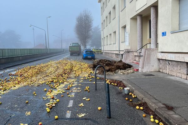 Les agriculteurs de la coordination rurale 05 ont déversé leurs bennes pleines lundi au petit matin devant la direction départementale du travail à Gap.