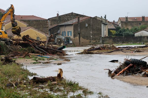 Limony (Ardèche), le 18 octobre 2024, touchée par le passage d'un fort épisode pluvieux.