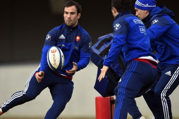 Le demi de mêlée Morgan Parra lors de l'entrainement à Marcoussis, pour la préparation du prochain match du tournoi des Six Nations, face au Pays de Galles le 28 Février 2015.