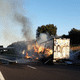 Un poids lourd en feu sur l'autoroute A81 à hauteur de Sablé-sur-Sarthe, le mercredi 28 août 2024