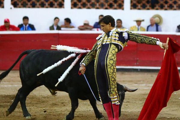 Querétaro, 18 novembre 2017. Le début de la faena de Roca Rey avec le toro "Queretano" (ganadería Monte Cristo) qui sera primé de l'arrastre lento. On observe que les cornes n'on pas exactement les mêmes dimensions que celles des toros européens.