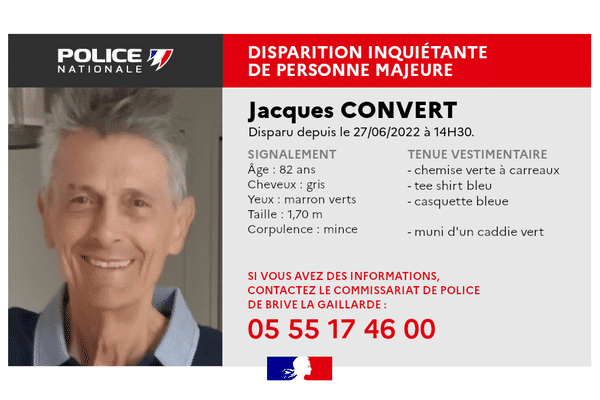 Jacques Convert disparu à Brive le lundi 27 juin a été retrouvé en début d'après midi ce mercredi 29 juin.