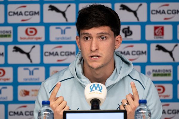 Le défenseur argentin et capitaine de l'OM Leonardo Balerdi lors d'une conférence de presse, vendredi 25 octobre 2024, à deux jours du match contre le PSG.