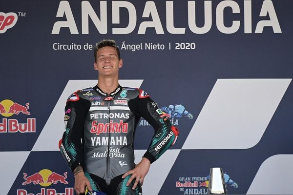 Le Niçois Fabio Quartararo sur la 1ère marche du podium lors du Grand Prix d'Andalousie, le samedi 26 juillet