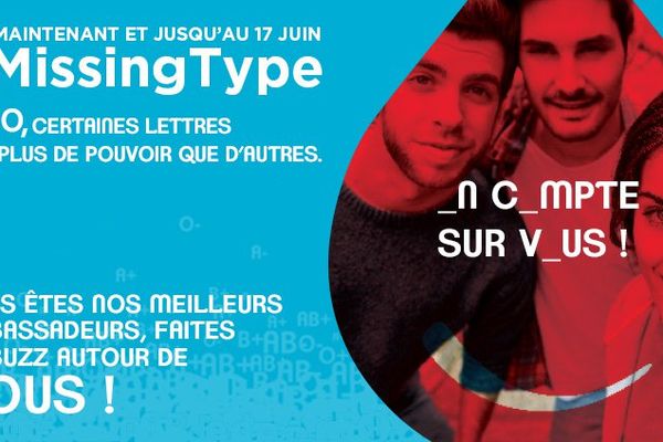 #MissingType, la campagne de l'Etablissement français du sang, à destination des jeunes donneurs.