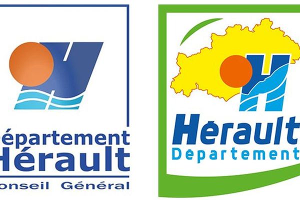 L'ancien et le nouveau logo du département de l'Hérault. Juillet 2015