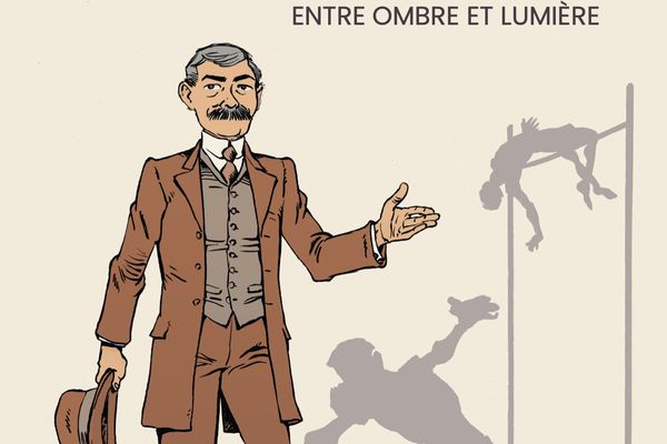 Couverture du roman graphique "Pierre de Coubertin - Entre ombre et lumière"