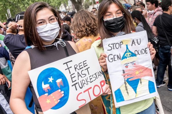 Le 25 juillet 2020, devant l'ambassade de Chine, une manifestation de soutien au peuple Ouïghours. 