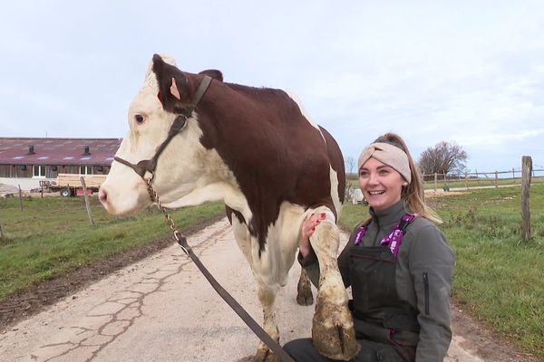 Manon Girardin est toujours aussi complice avec sa vache Maïanon qui l'a poussé à s'exposer et parler de son métier.