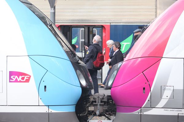 Des trains à la gare Saint-Lazare, à Paris.