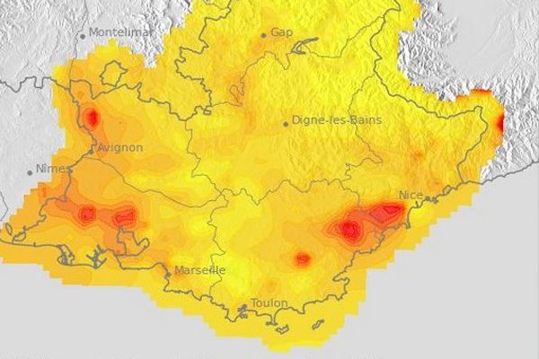 Carte du taux de particules fines du samedi 19 décembre.