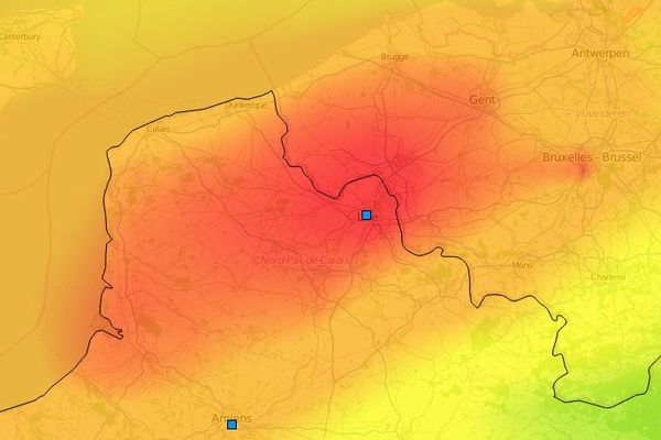 La carte de la pollution ce dimanche en début d'après-midi.