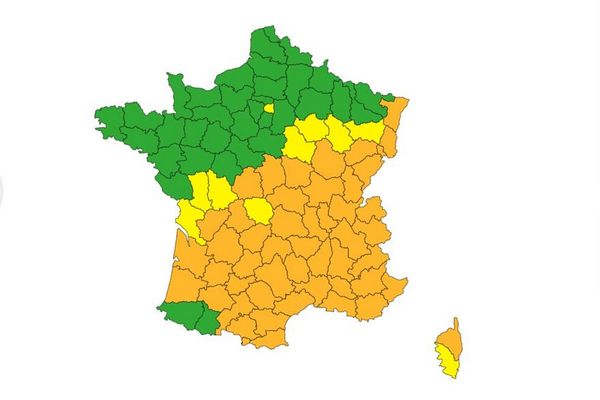 La carte de vigilance canicule de Météo-France.